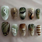 24pcs Sliver Spider Design Fake Nail Halloween Gothic Punk False Nail Tips Wearable European Heavy Metal Almond Press on Nails