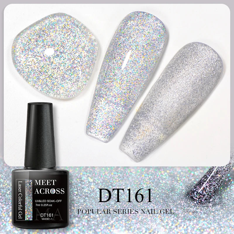 MEET ACROSS 7ml 140 Colors Glitter Gel Nail Polish Fluorescent Laser Semi Permanent Soak Off Nail Art UV Gel Varnish Manicure