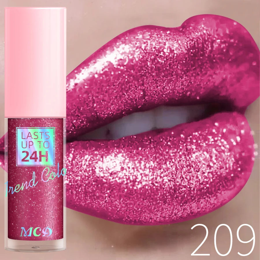 18 Colors Diamonds Glitter Lip Gloss Long Lasting Waterproof Liquid Lipstick Pearl Shining Lip Color Sparking Lip Makeup Women