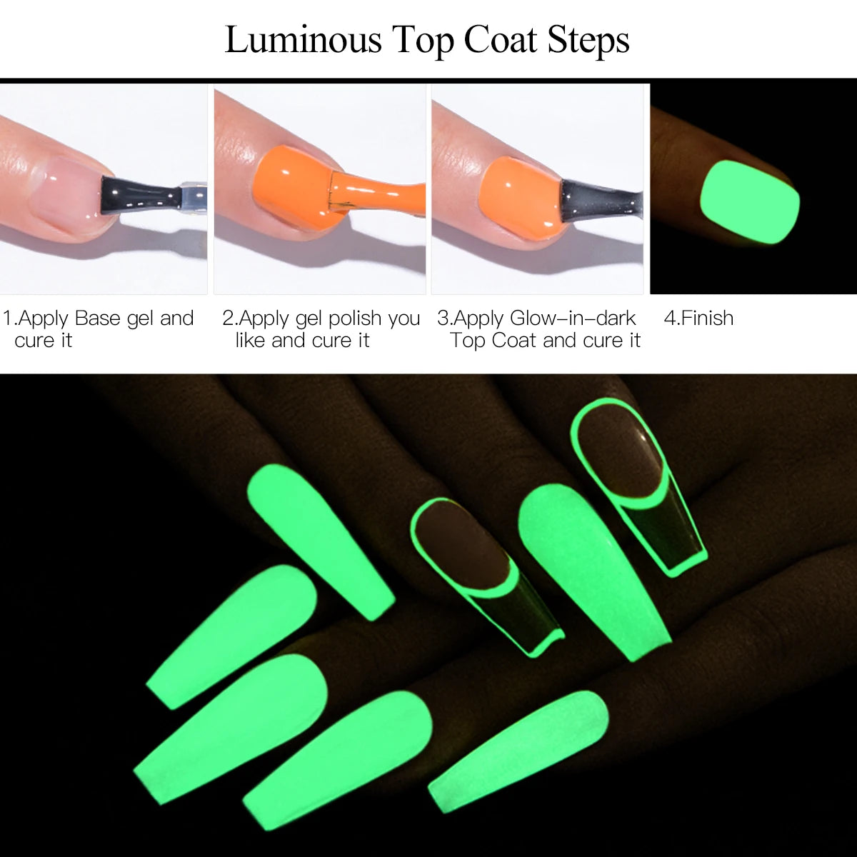 Four Lily 7ml Luminous Top Coat Gel Nail Polish Glow-In-Dark Glitter Semi Permanent UV Nail Art Gel Vernis For Manicure Design