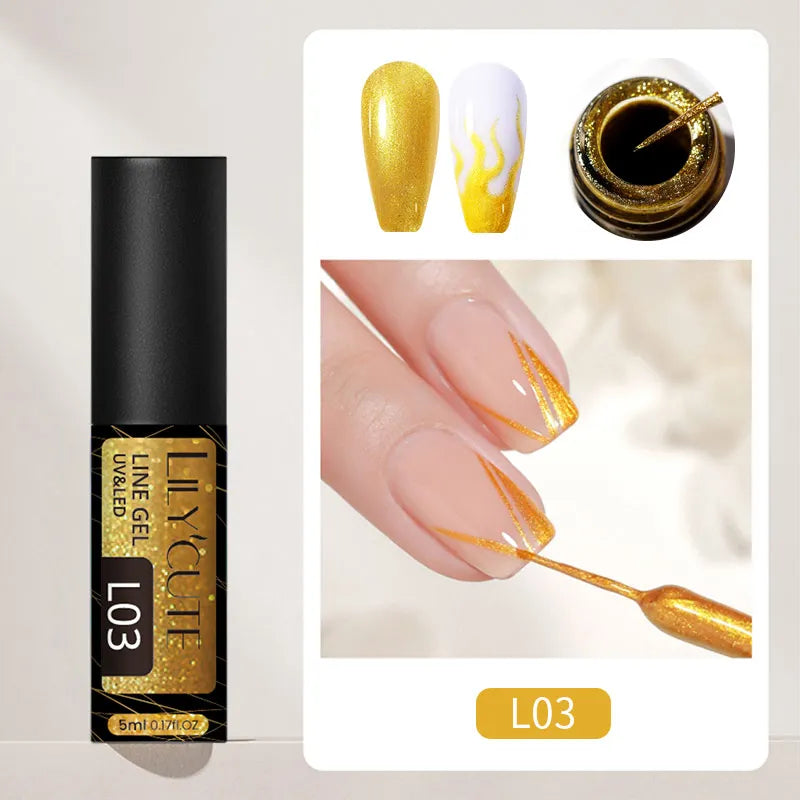 LILYCUTE 5ml Line Art Gel Nail Polish Gold Silver DIY Drawing Gel Reflective Glitter Design Semi Permanent Painting Gel Varnish