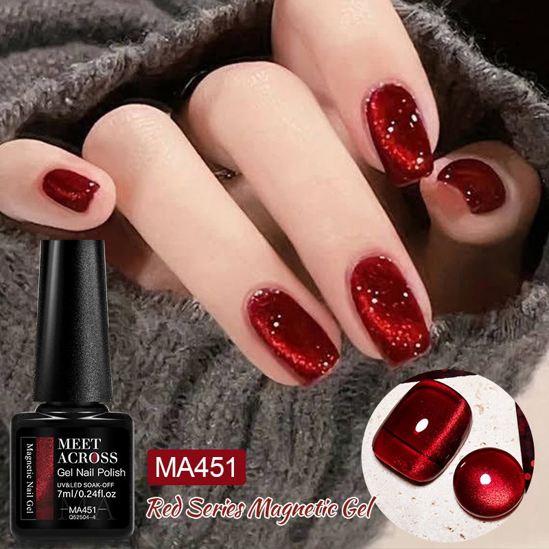 7ml Red Series Cat Magnetic Gel Nail Polish Sparkle Glitter Semi Permanent Nail Art UV Gel Varnish Manicure For Valentines Nails