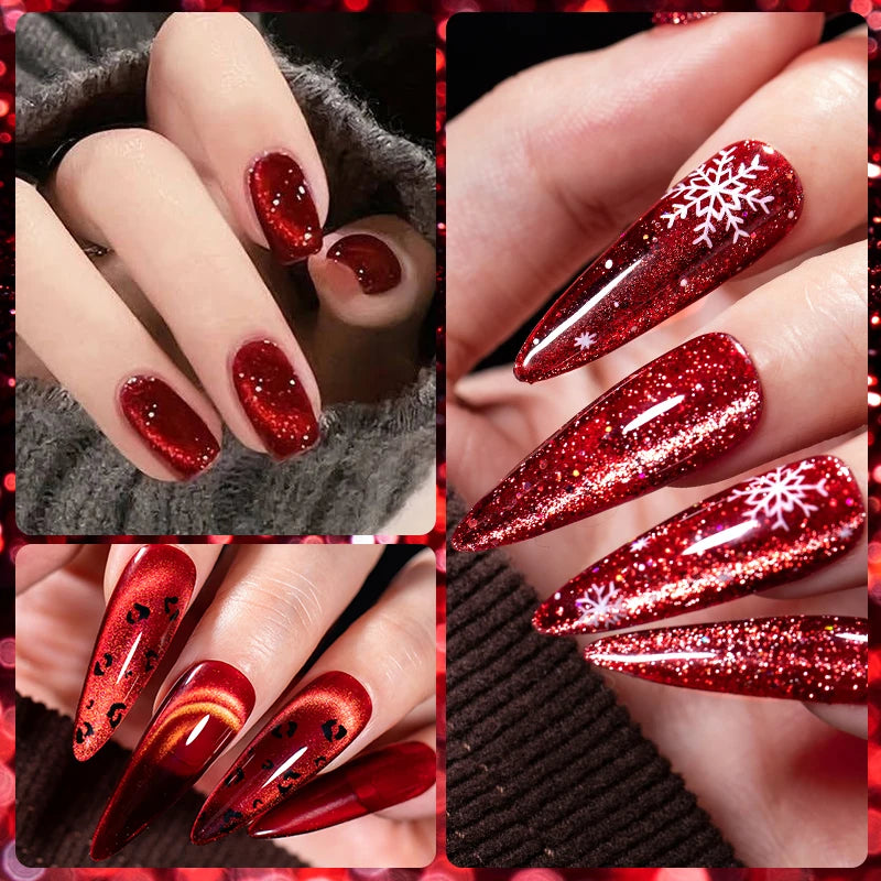 7ml Red Series Cat Magnetic Gel Nail Polish Sparkle Glitter Semi Permanent Nail Art UV Gel Varnish Manicure For Valentines Nails