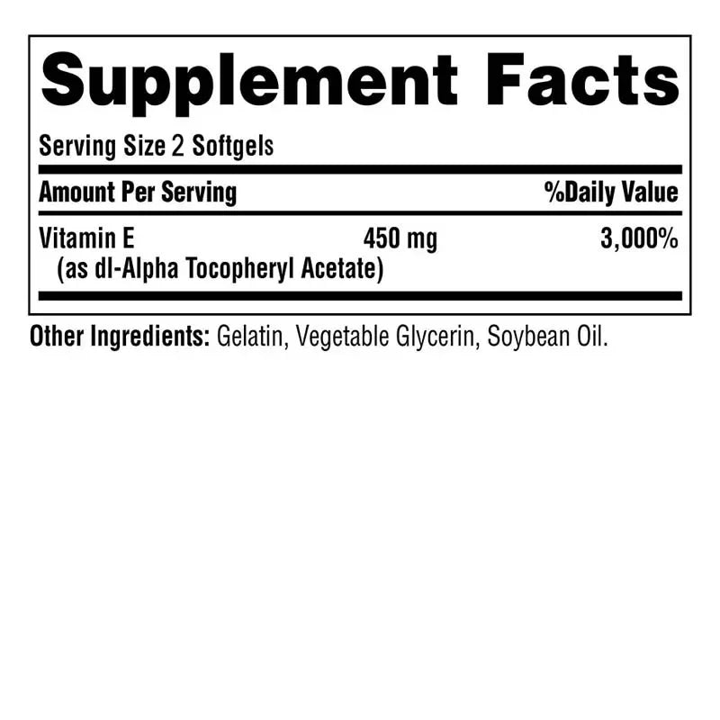 Vitamin E Capsules 450mg - Anti Aging,Anti-Wrinkle Firming Skin, Facial Treatment - 120 Capsules