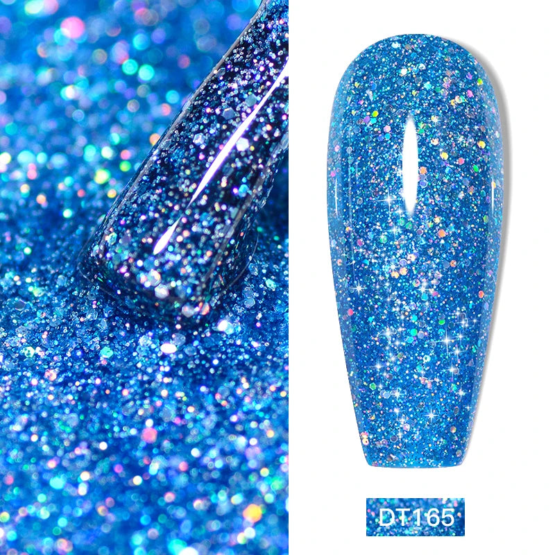 MEET ACROSS 7ml Glitter Gel Nail Polish Sparkly Sequins UV LED Soak Off Varnish For Manicure Semi Permanent Nail Art Gel Polish