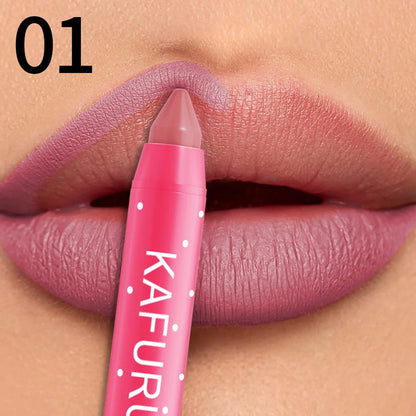 15 Colors Lipstick Pencil Waterproof Sexy Red Matte Contour Tint Lipstic Pen Long-lasting Lipliner Pen Non-stick Cup Lip Makeup