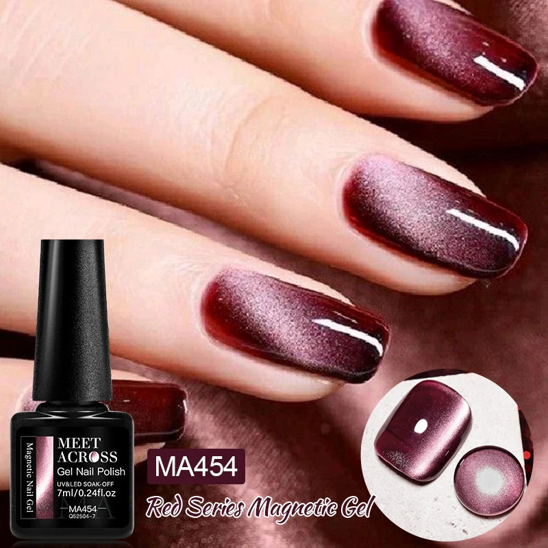 7ml Red Series Cat Magnetic Gel Nail Polish Sparkle Glitter Semi Permanent Nail Art UV Gel Varnish Manicure For Valentines Nails