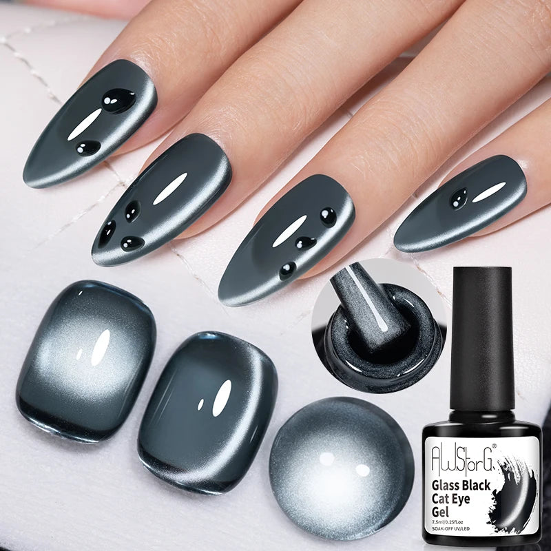 AWStorG Intense Rainbow Cat Eye Gel 5ml Holographic Laser Magnetic Nail Gel Soak Off UV LED Gel Polish Shiny Rainbow Manicur