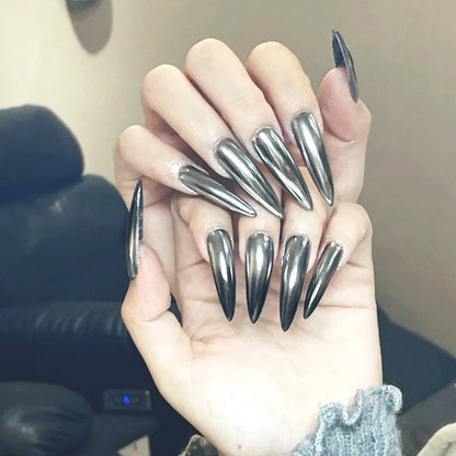 24pcs Halloween Dark Scrub Fake Nails Press on Nails Wearable y2k Nails Super Long Pointy Nails 3D Black Snake False Nails Tip