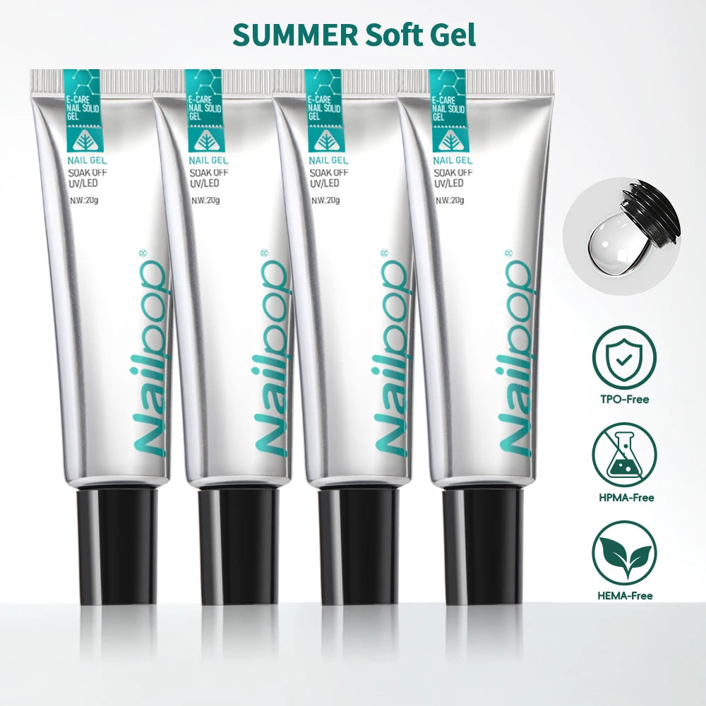 Nailpop Soft Nail Tips Gel SUMMER WINTER EDITION with Vitamin E Formula for Press on Nails Strong Hold and Beautiful Nails 20g