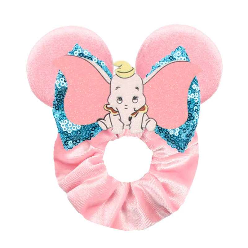 Disney Mouse Ears Velvet Scrunchies Hairband Women Elastic Ponytail Holder Girls Sequin Bow 2023 Kids Party DIY Hair Accessories
