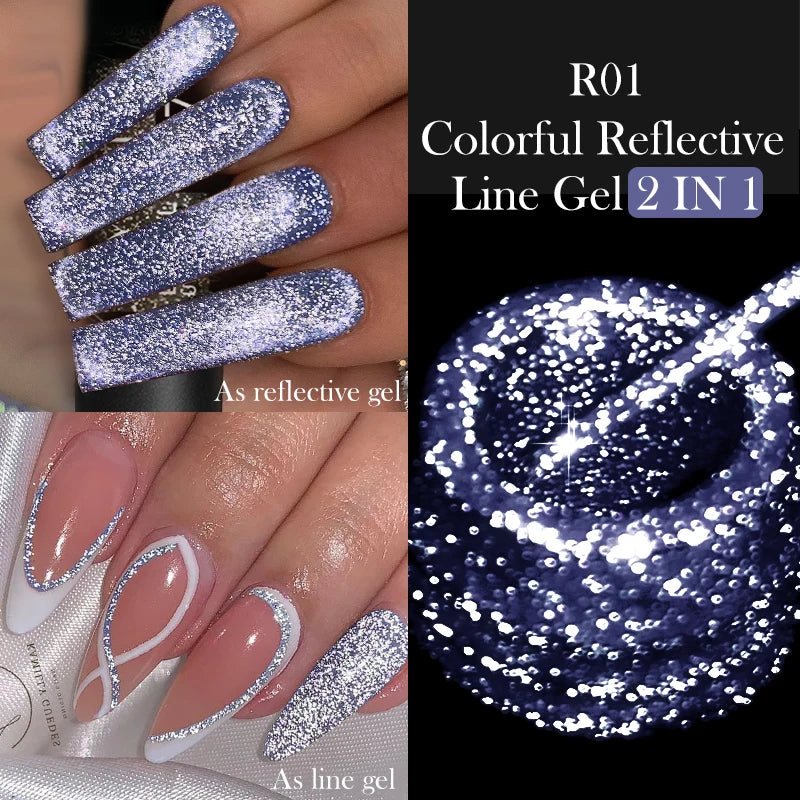 LILYCUTE 5ml Line Art Gel Nail Polish Gold Silver DIY Drawing Gel Reflective Glitter Design Semi Permanent Painting Gel Varnish