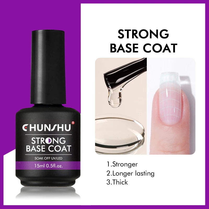 CHUNSHU 15ML Strong Base Coat For Manicure Hybrid Nail Art Long Lasting Transparent Base Gel Semi Permanent Reinforcement
