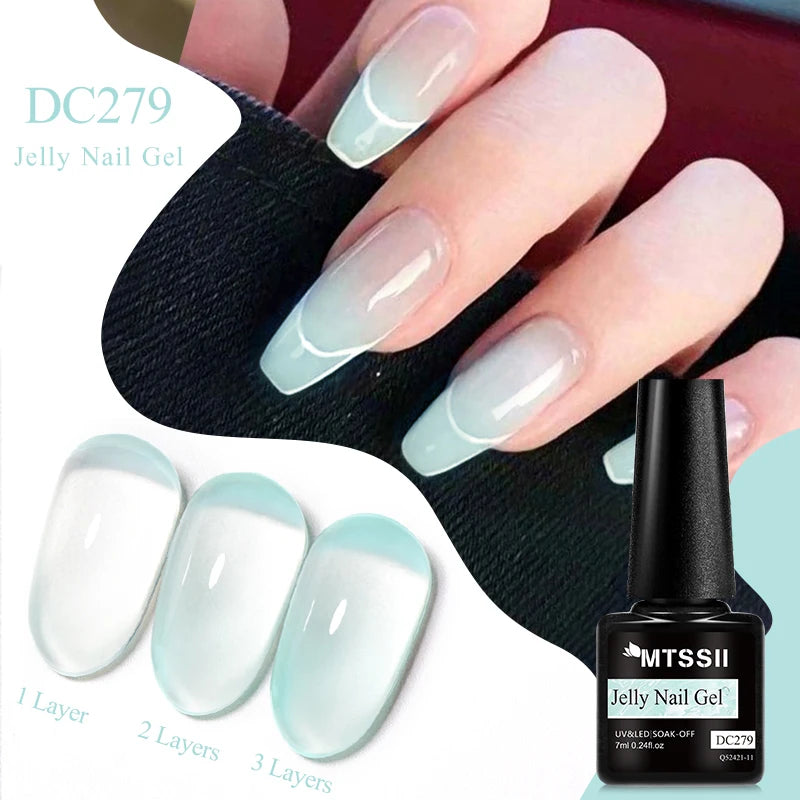 7ML Jelly Gel Nail Polish Black Crystal Translucent Dull Color Nail Art Gel Semi Permanent Varnish Soak Off UV LED Gel Polish