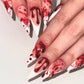 24pcs Nude Color False Nails For Halloween Blood Stained Jade Bone Long Pointed Press On Nails Acrylic Material Party Fake Nail