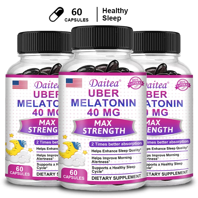 Daitea Super Melatonin Capsules-40mg Contain Vitamin C, Help You Fall Asleep Faster, Relieve Insomnia and Improve Sleep Quality