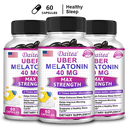 Daitea Super Melatonin Capsules-40mg Contain Vitamin C, Help You Fall Asleep Faster, Relieve Insomnia and Improve Sleep Quality