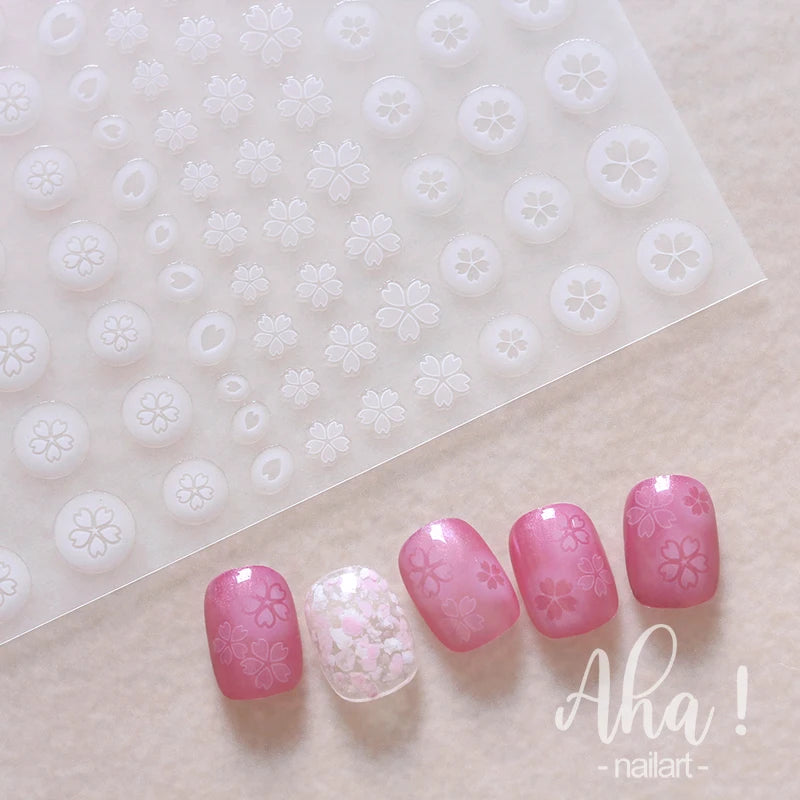 Rose Flower Nail Stickers White Black Silk Ribbon Nail Decal Slider for DIY Nail Decoration 3D Aha Series Manicure Accessories
