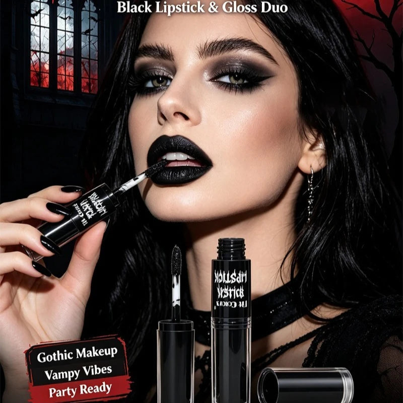Halloween 2-in-1 Lip Gloss Matte Lip Liner, Long Lasting Waterproof Liquid Lipstick, Moisturizing Shiny Lip Oil for Party Makeup