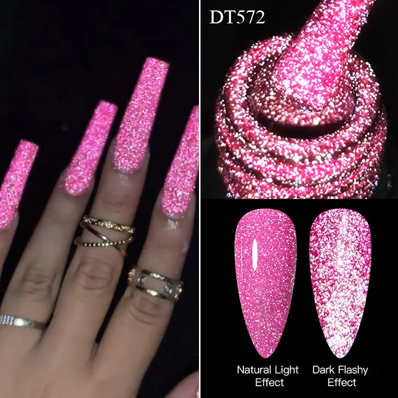 MEET ACROSS 7ml Reflective Glitter Gel Nail Polish Pink Green Purple Sparkling Soak Off UV Gel Polish for Manicure DIY Nail Art