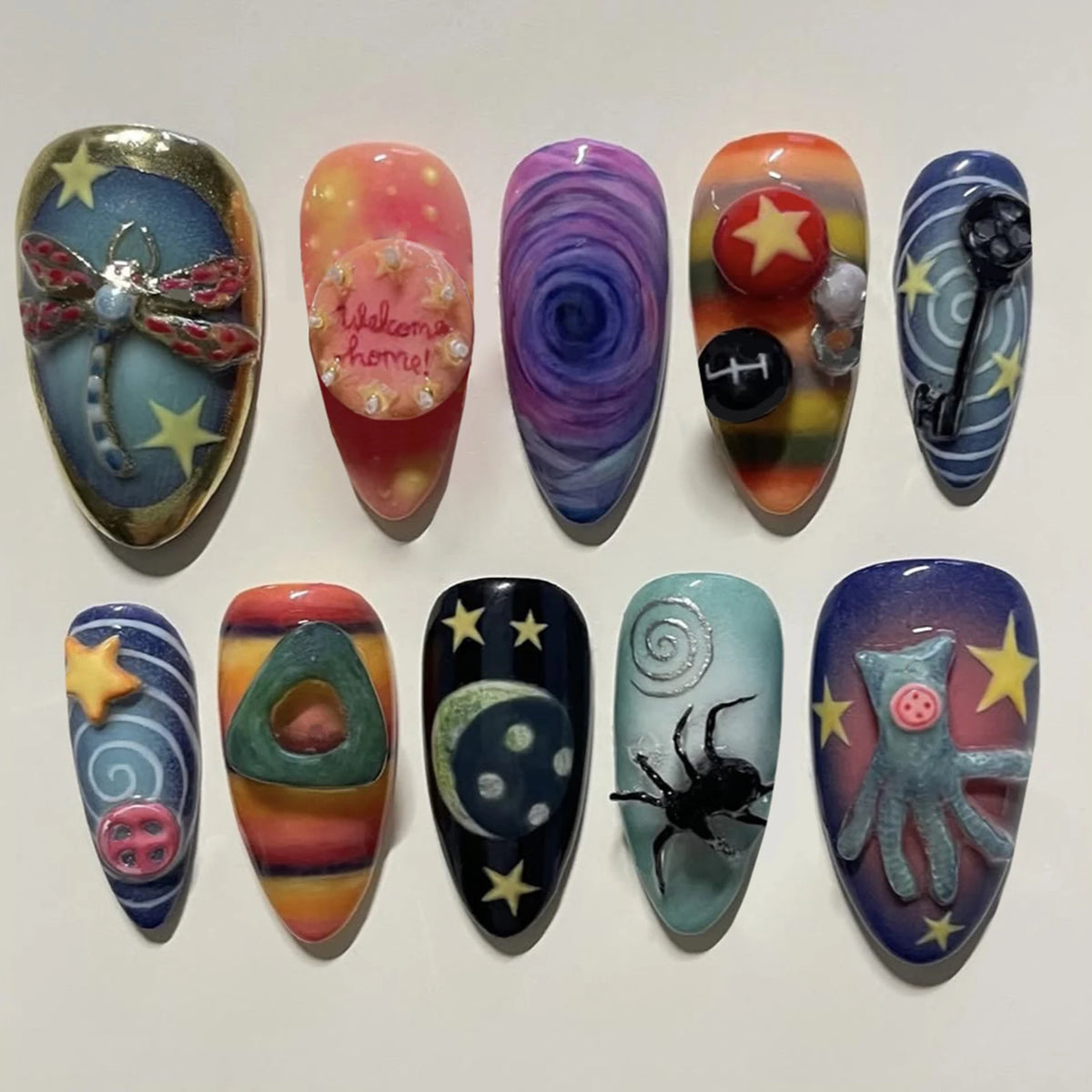 24pcs Press on Nails Resin False Nail Tips Pre-Painted for Halloween Party Gothic Cosplay Accessories