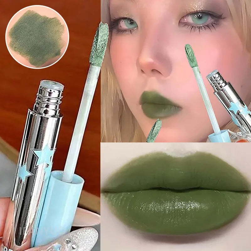 Soft Mist Matte Lip Gloss Punk Green Lip Glaze Mousse Velvet Lip Mud Long-lasting Non-drying Lipstick Halloween Makeup Cosmetics