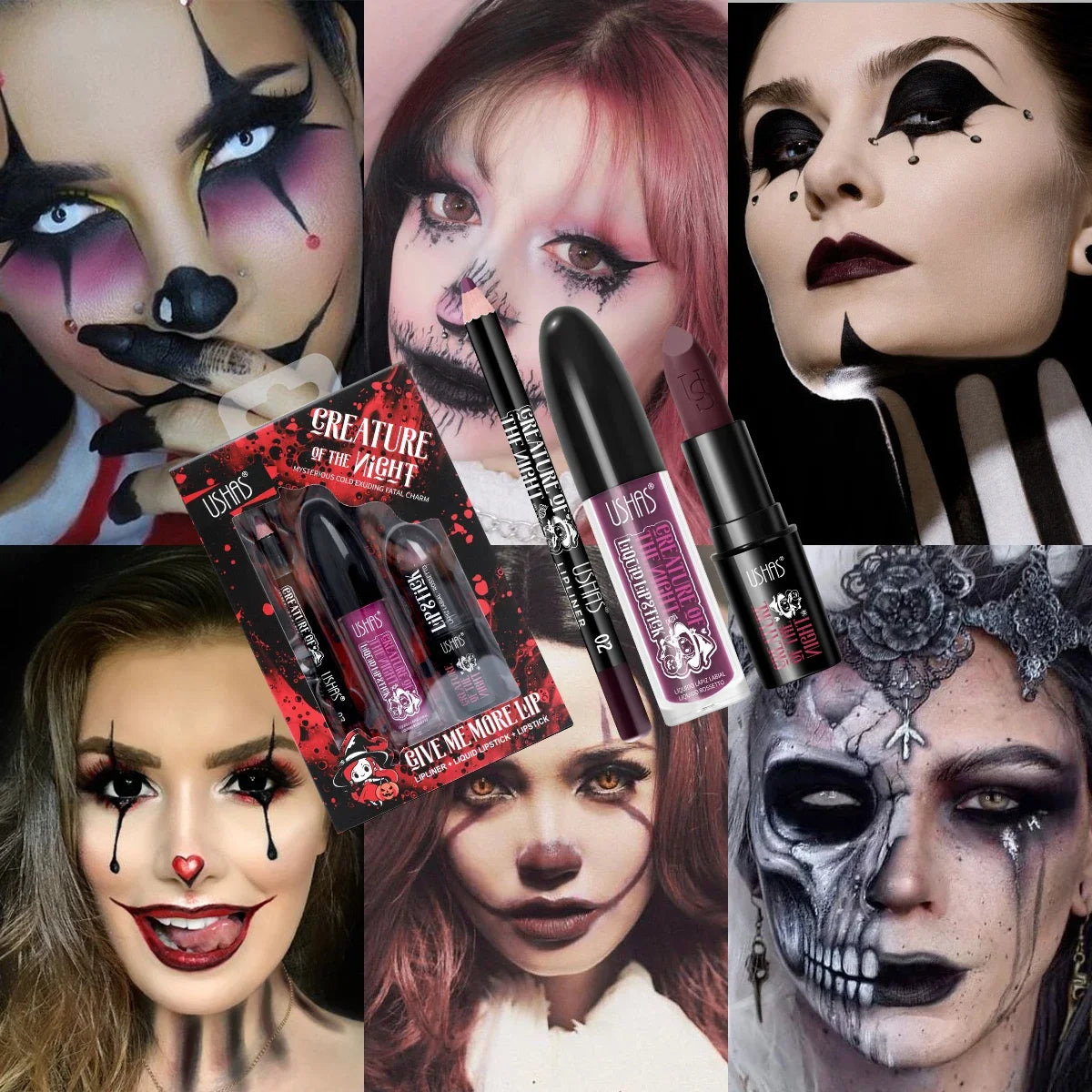 Long Lasting Velvet Lipstick Set Matte Non Transfer Waterproof Lip Gloss Liner Combo High Color Intensity Halloween Makeup