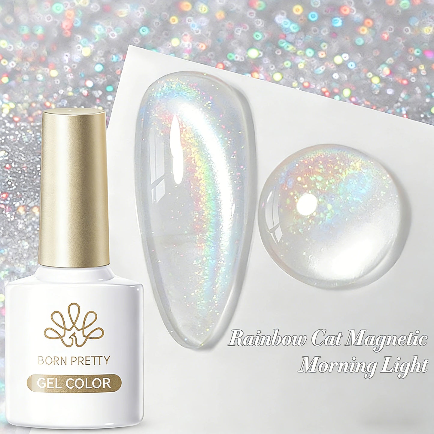 BORN PRETTY 10ml Flow Light White Cat Magnetic Gel Nail Polish Ultra Shine Soak Off UV Gel Mirror Glass Bead Gel Nail Art