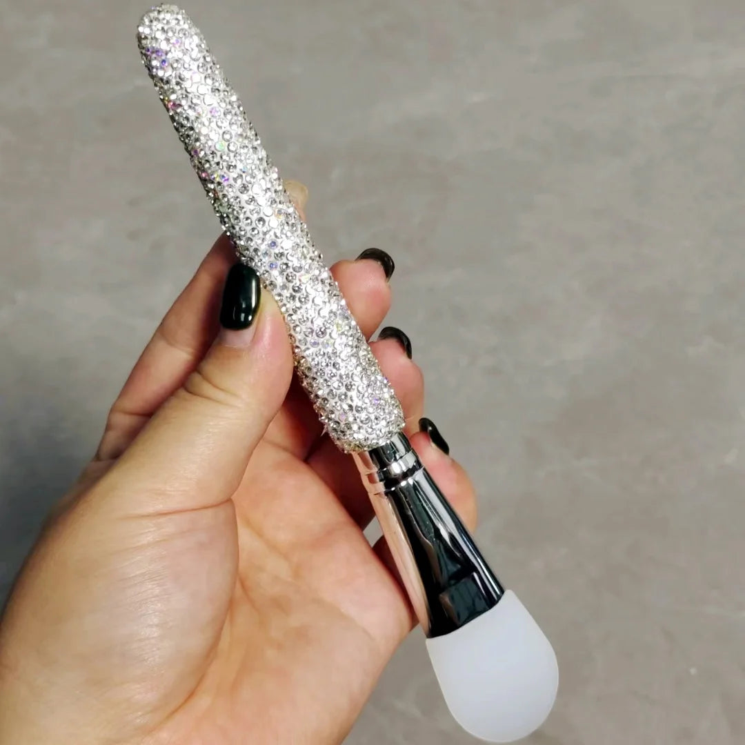 Luxury Long Handle Silicone Brush Artificial Diamond Face Cleaning Mud Mask Brush Soft Head Washable Makeup Tool