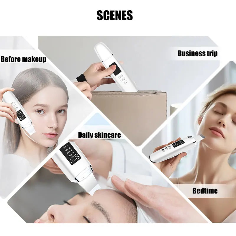 Ultrasonic Skin Scrubber Facial Lifting Massager Spatula Facial Exfoliator Scraper and Blackhead Remover Facial Deep Cleansing