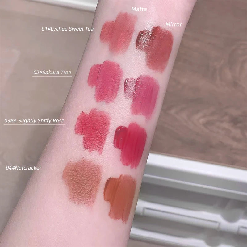 GEGE BEAR Heart-beating Water Gloss Velvet Matte Lip Glaze Combination Two-pack Mirror Matte Headphone Shaped Pendant Lip Glaze