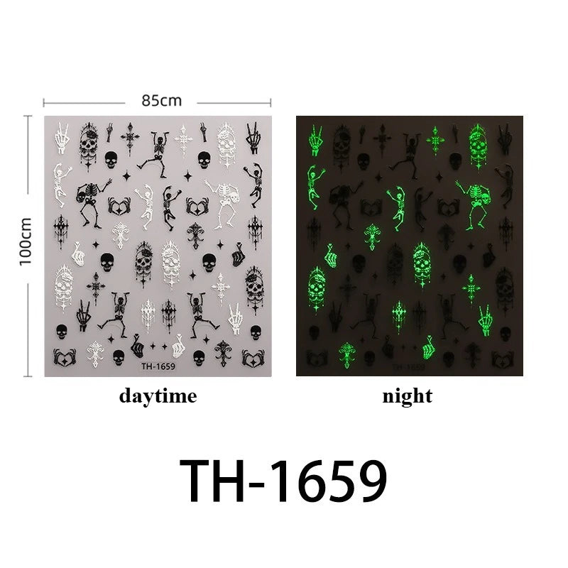 Halloween Nail Stickers - 3D Glow in Dark Cute Ghost Design Luminous Self Adhesive Nail Decals for Halloween
