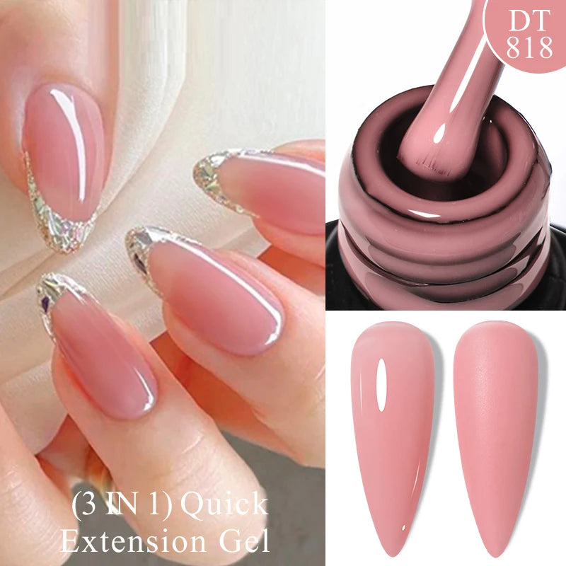 MEET ACROSS 7ml Rubber Base Gel Glitter Nude Pink White 2 In 1 Gel Nail Polish Nail Art Varnish For Nails Winter Autumn Manicure