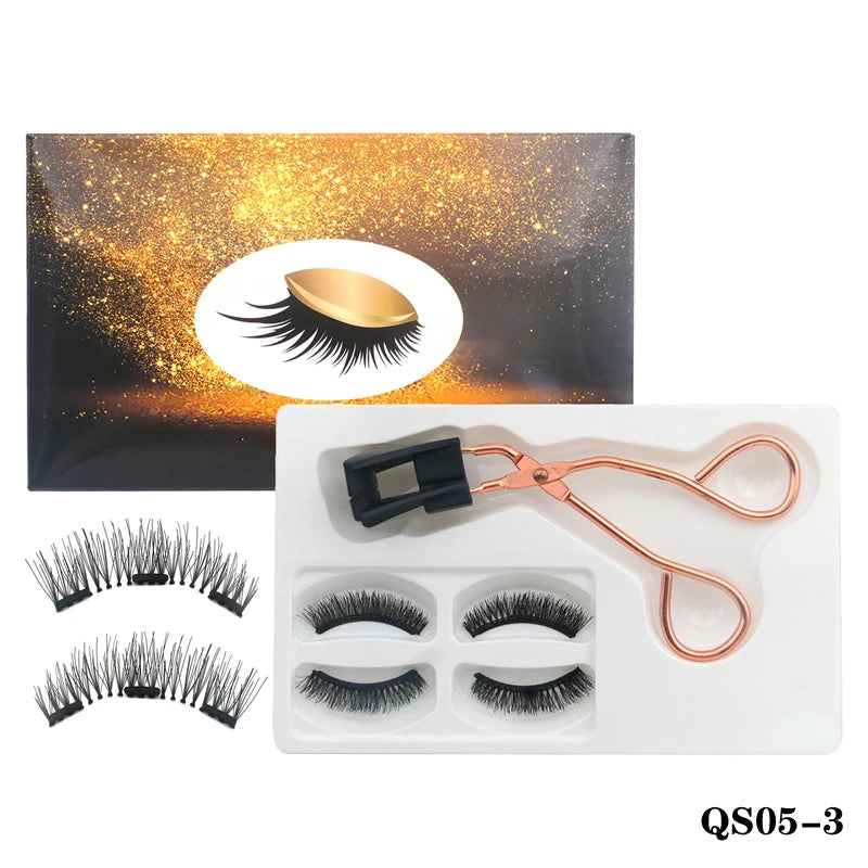 4 pairs 5 Magnets 3D Magnetic False Eyelashes Handmade Artificial Faux Cils Magnetic Natural Mink Eyelashes with Tweezers