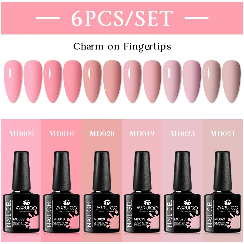 MSRUIOO 6Pcs/Set Colorful Gel Nail Polish Nail Supplies Semi Permanent Soak Off Nail Art Gel Varnish Manicure For Nails
