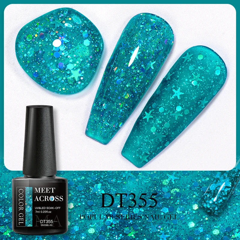 MEET ACROSS 7ml 140 Colors Glitter Gel Nail Polish Fluorescent Laser Semi Permanent Soak Off Nail Art UV Gel Varnish Manicure