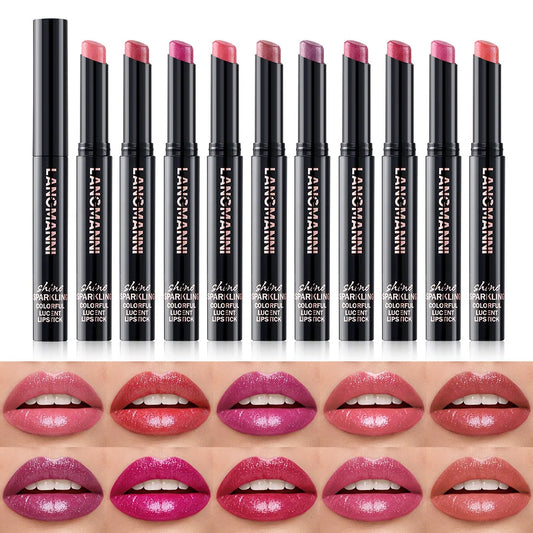 LANGMANNI 10 colors slant mouth pearlescent swivel slant mouth design lipstick single pack lipstick lasting color lip gloss