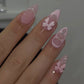 24pcs Pink Almond Press on Nails Flower Pattern False Nails Wearable Stick-on Nails Fake Nail Uñas Postizas Накладные Ногти 네일팁