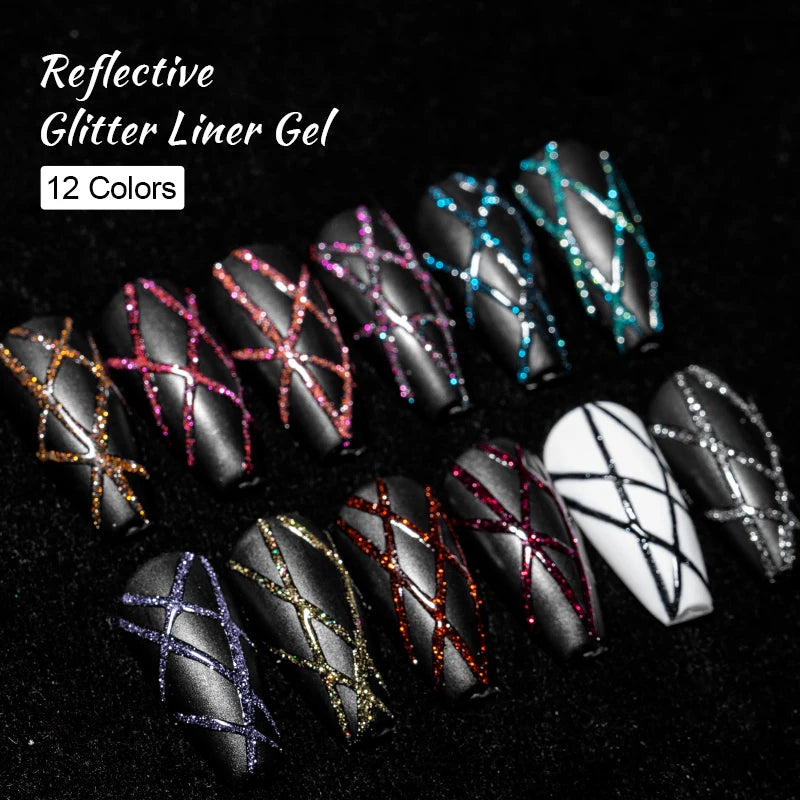 2/4/6pcs Reflective Glitter Liner Gel Nail Polish Set Pull Line Graffiti Painting Stripe DIY French Nails Design Painting Gel