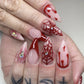 24pcs Halloween Blood French Fake Nail Tips Sweet Cool Bat Skeleton Pattern Round Almond Press on Nails Spider Web False Nail