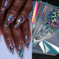 10pcs Holographic Chrome Silver Nail Art Foil Transfer Stickers Irridescent Rainbow Geometric Aurora Laser Nail Foils Decoration