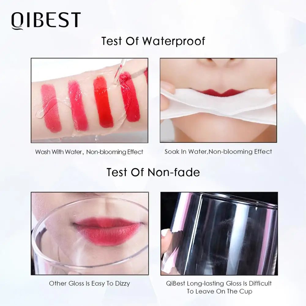 QIBEST Matte Liquid Lipstick Waterproof Lasting Velvet Lip Gloss Tint Tube Nude Pigment Red Black Purple Orange Lipsticks Makeup