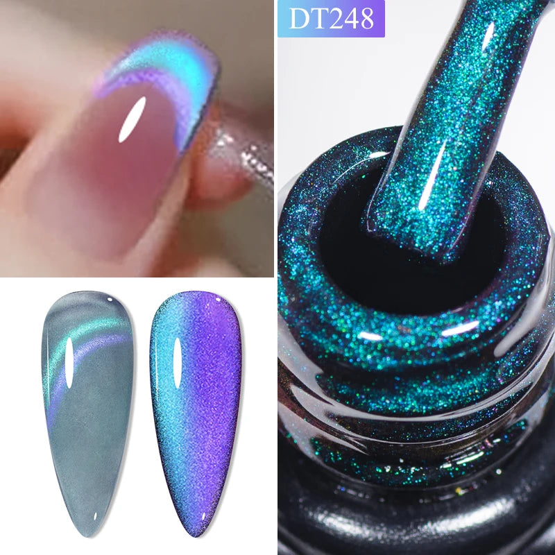 MEET ACROSS Pink Red Cat Eye Gel Nail Polish 7ml Jelly Amber Cat Magnetic Gel Nail Soak Off UV LED Semi Permanent Gel Nail Art