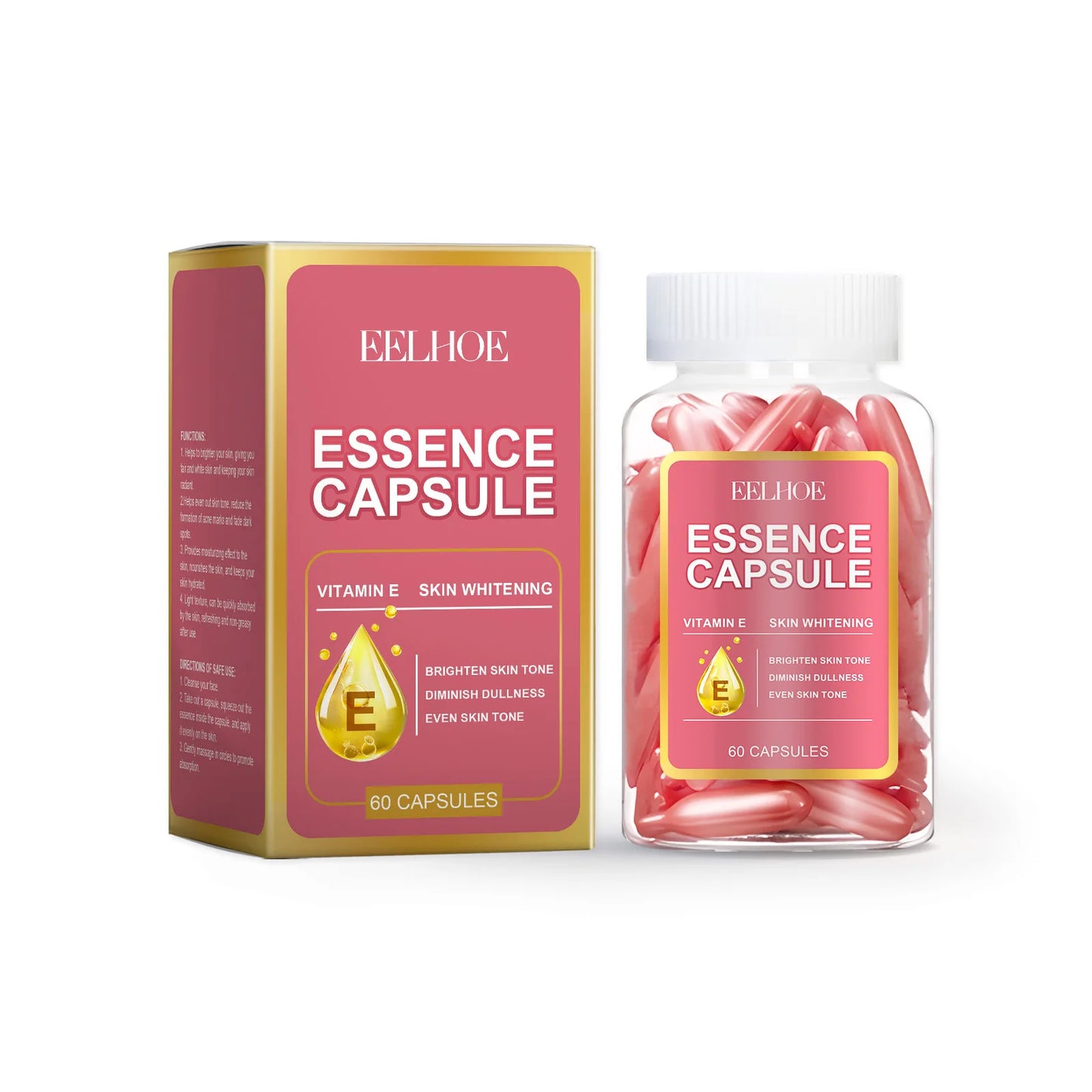 Vitamin E Face Care Capsules Serum Firming Facial Melasma Remove Deep Face Lightening Moisturizer Skin Care Serum for Face 60PCS