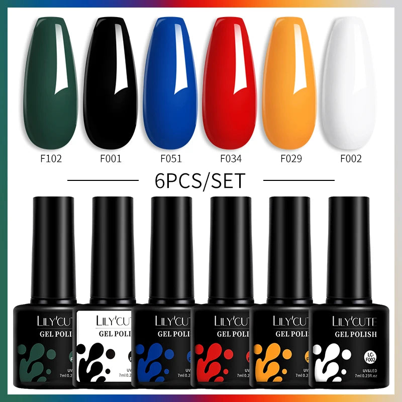 LILYCUTE 6PCs/Set Gel Nail Polish Set Kit Glitter Nail Gel Sequin Vernis Semi Permanent For Manicure Varnish UV LED Nail Art Gel