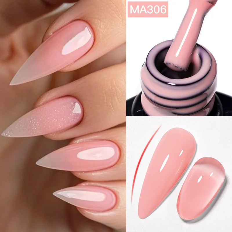 MEET ACROSS 7ml Rubber Base Gel Glitter Nude Pink White 2 In 1 Gel Nail Polish Nail Art Varnish For Nails Winter Autumn Manicure