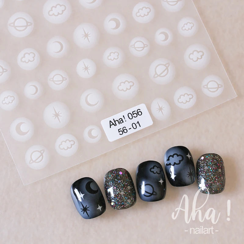 Rose Flower Nail Stickers White Black Silk Ribbon Nail Decal Slider for DIY Nail Decoration 3D Aha Series Manicure Accessories