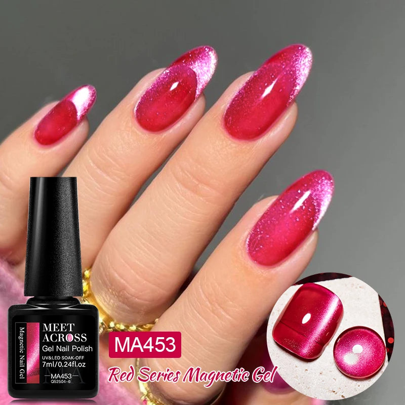 7ml Red Series Cat Magnetic Gel Nail Polish Sparkle Glitter Semi Permanent Nail Art UV Gel Varnish Manicure For Valentines Nails