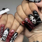 24pcs Halloween Press on Nails Sweet & Cool Jack-o'-Lantern Fake Nail Short Almond Cute & Cuddly Ghost False Nail for Women&Girl