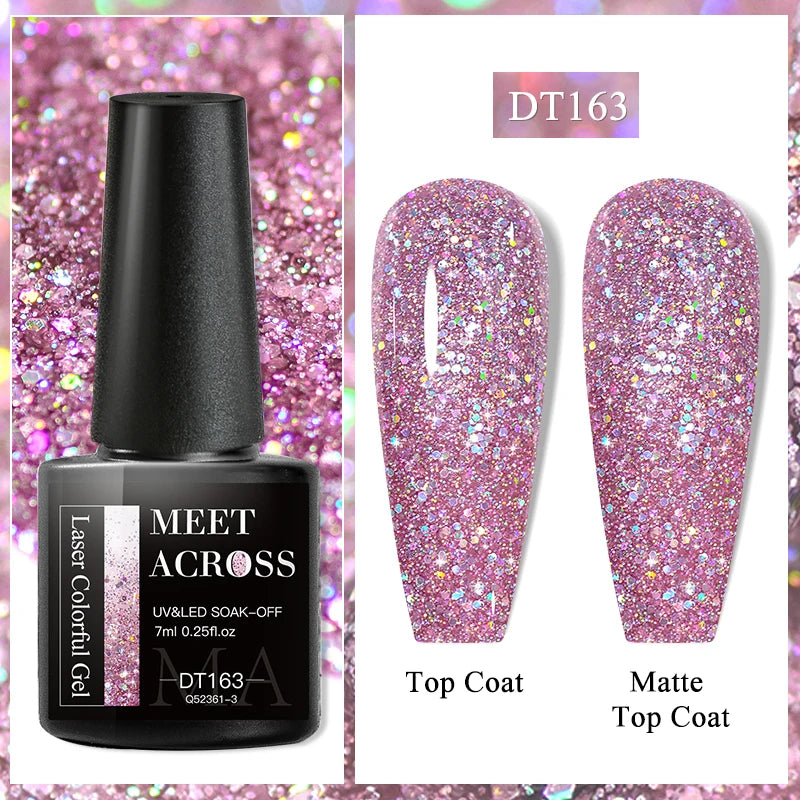MEET ACROSS 7ml Purple Nail Gel Polish Semi Permanent Nail Art For Nails Decoration UV LED Painting Gel Varnish Nail Supplies